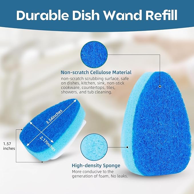 Dish Wand Sponge Refills, 6 Sponges Replacement Heads DishWand Non Scratch - Image 3