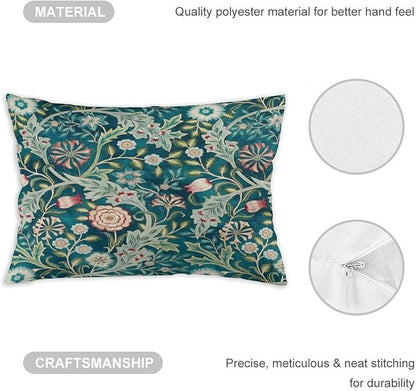 Teal Green Blue Vintage Floral Botanical William Morris Throw Pillow Covers 12x20 Inch Aesthetic Pillow Velvet Decorative Pillowcase Home Decor Living Room Cushion Case for Bed Sofa Couch