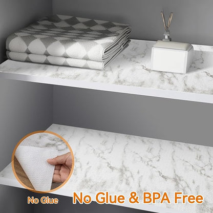 Shelf and Drawer Liner for Kitchen Cabinets Non-Adhesive, Strong Grip Non-Slip Thickened Cabinet Liners for Shelves, Waterproof Mats for Dresser Cupboard, Marble, 12 in x 10 Feet