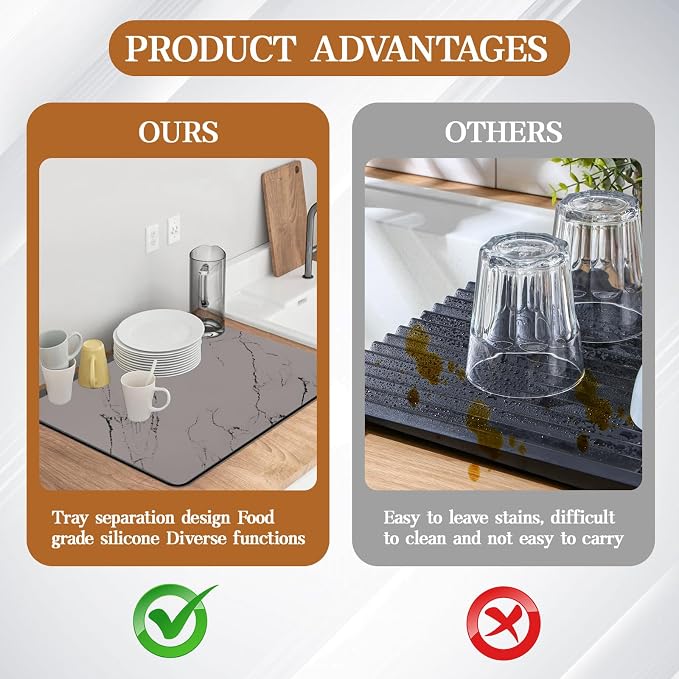Dish Drying Mats for Kitchen Counter, Quick Dry Dish Rack Pad - Image 6