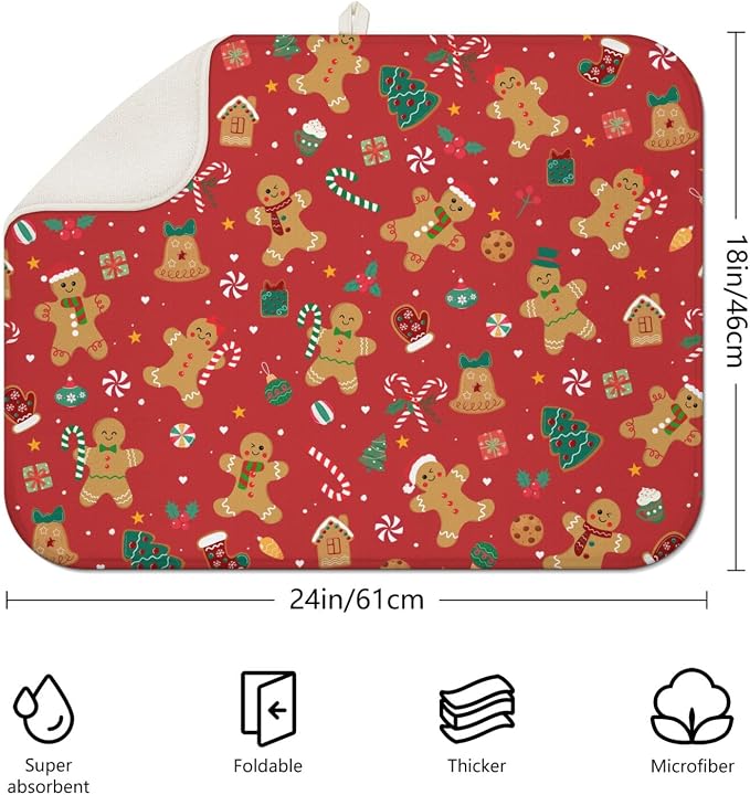 Christmas Kitchen Countertop Dish Drying Mat, Washable Absorbent Countertop - Image 2