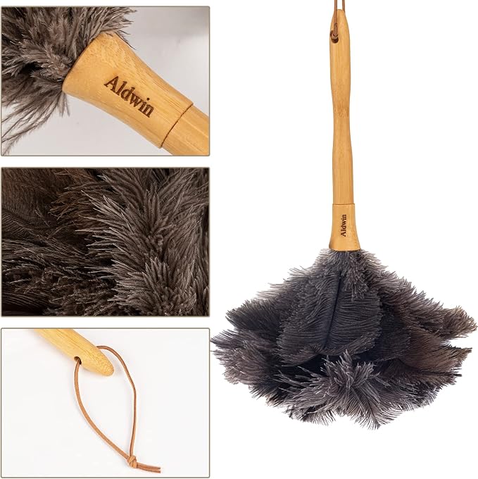 Genuine Ostrich Feather Duster, 16 inch Gray Ostrich Feather Duster - Image 3