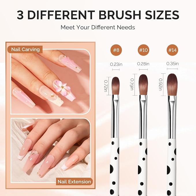 MelodySusie 3Pcs Acrylic Brush Set, Size 8/10/14 Professional Pen - Image 6
