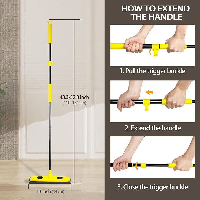 Rubber Broom with Squeegee, Pet Hair Removal 52.8 inches Long Handle, Push Fur - Image 6