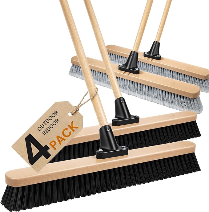 24-Inch Push Broom Set for Indoor & Outdoor Cleaning, Heavy Duty Sweeping Brooms by ShowNow