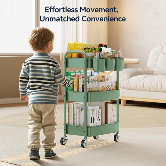 YASONIC 3-Tier Rolling Cart, 66 Pounds Capacity, Mesh Storage Organizer - Image 2