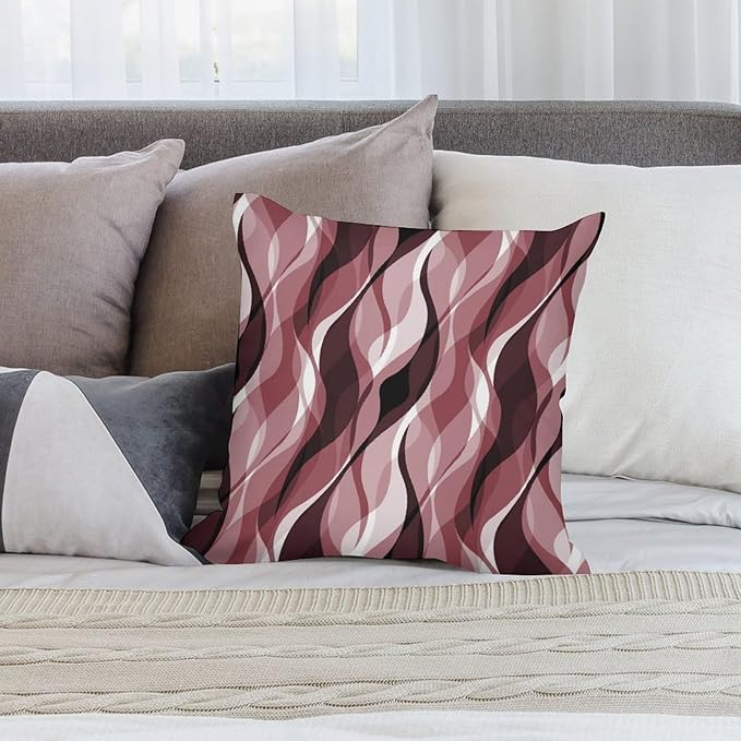 Burgundy Throw Pillow Covers Modern Abstract Ombre Burgundy Striped Decorations for Bedroom Living Room Farmhouse Sofa Pillows Bed Couch 22x22 Inch