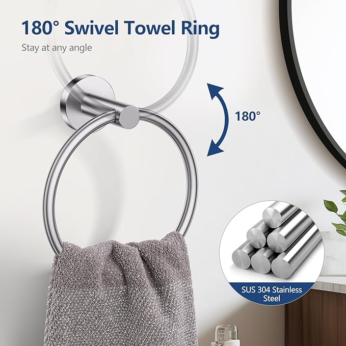TQKAG Brushed Nickel 5 Piece Bathroom Hardware Accessories Set 23.6" SUS304 - Image 2