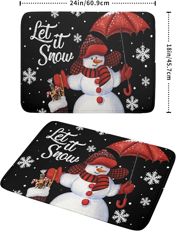 Black Snowman Dish Drying Mats for Kitchen Counter, Winter Snowflake Dish Mat - Image 2