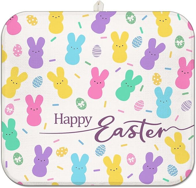 Happy Easter Dish Drying Mat for Kitchen Counter, Cute Bunny Microfiber Drying by Unknown