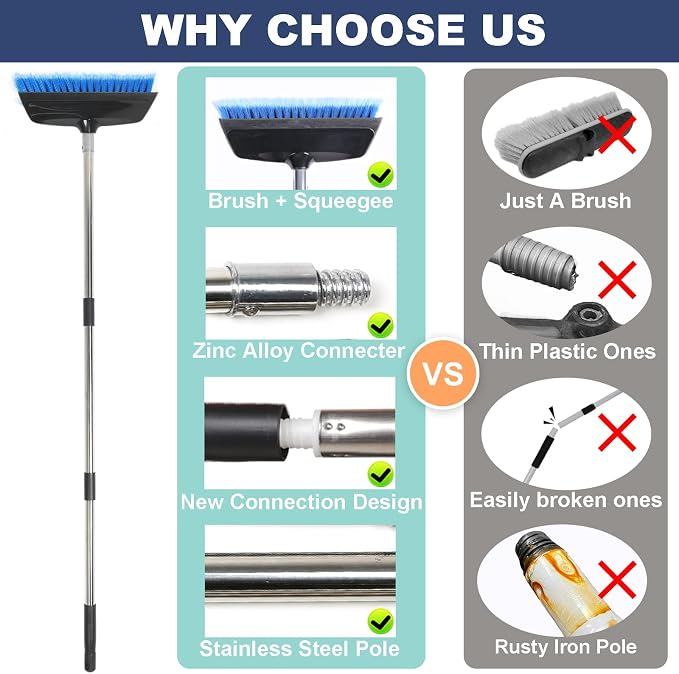 52" Car Wash Brush with Long Handle | Built-in Rubber Squeegee & Rubber Bumper - Image 2