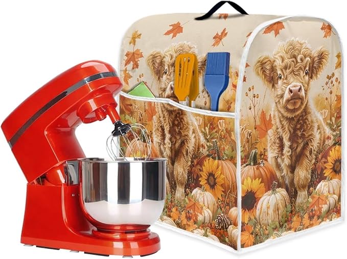 Highland Cow Stand Mixer Cover 4.5-5 Quart Pumpkin Kitchen Appliance Covers Dust Protection Universal for Pressure Cooker Air Fryer Fall Kitchen Decoration for Home Gift for Friends