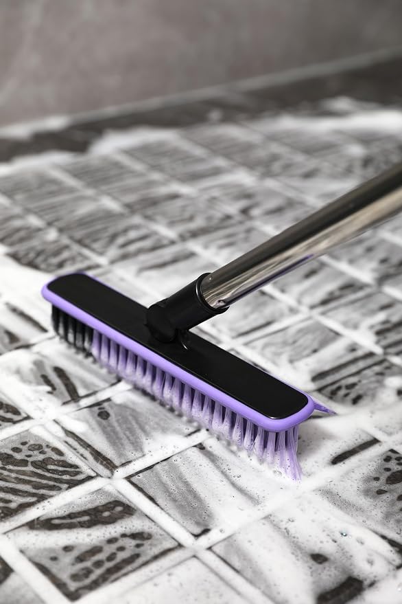 Grout Cleaner Brush with Long Handle, V-Shaped Floor Scrub Brush Swivel Grout - Image 2