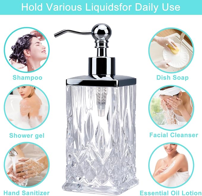 10Oz Clear Glass Soap Dispenser, Handcrafted Lead-Free Glass, Hand Sanitizer - Image 3