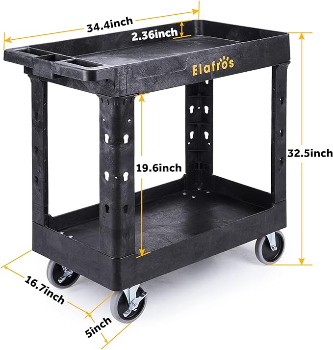 ELAFROS Heavy Duty Plastic Utility Cart 34 x 17 Inch - Image 2