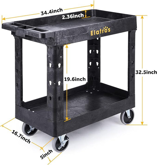 ELAFROS Heavy Duty Plastic Utility Cart 34 x 17 Inch - Image 2
