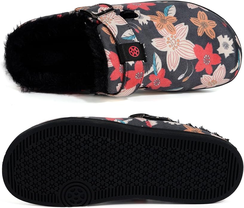 Fur Lined Clogs for Women Men Suede Winter Slippers Arch Support Slip on Mules - Image 3