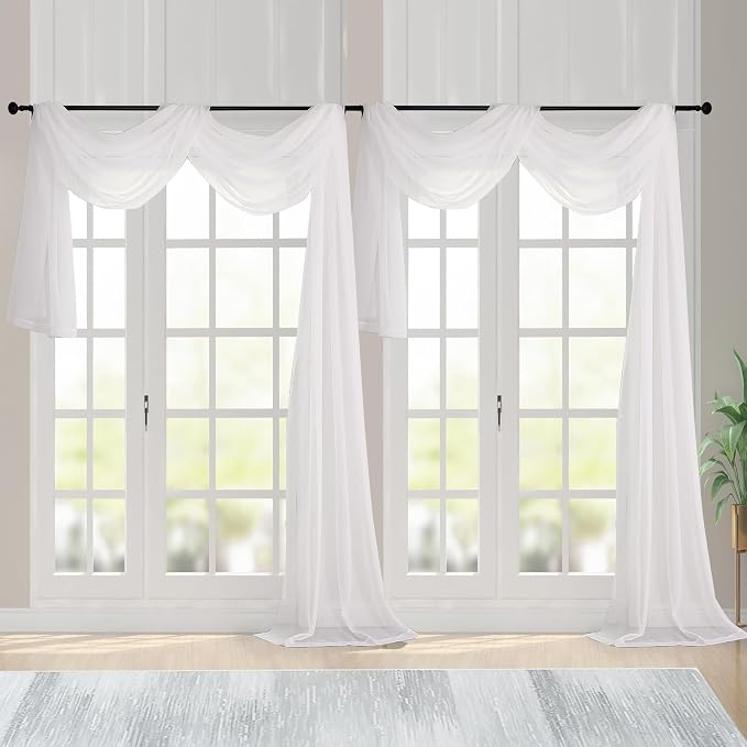 Chyhomenyc Extra Long Ivory Sheer Curtains 144 inch 2 Panels, Translucent by Chyhomenyc