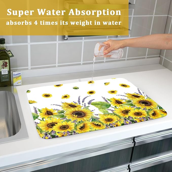 Sunflower Dish Drying Mat for Kitchen Counter 24x18 Inch Floral Lavender Drying - Image 7
