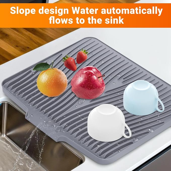Silicone Dish Drying Mat for Kitchen Counter, Non-Slip Drain Pad, Dish Drying - Image 3