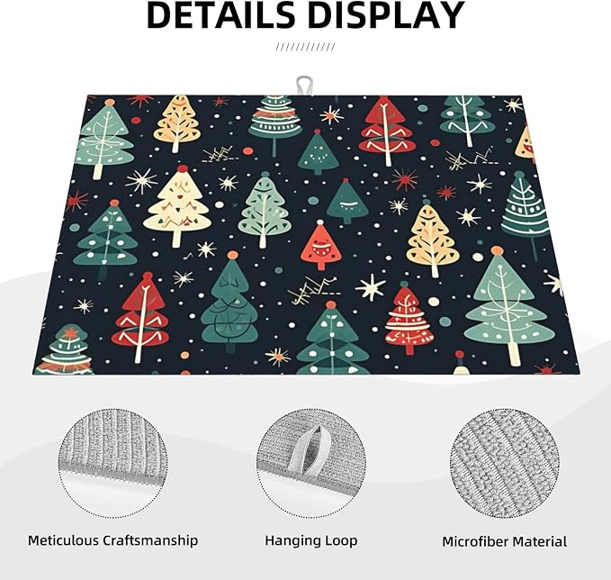 Cute Christmas trees Dish Drying Mat 18x24 inches Microfiber Absorbent Fast Dry - Image 4
