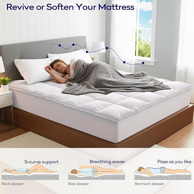 OLANLY Dual-Layer 4 Inch King Size Memory Foam Mattress Topper for Back Pain, 2 Inch Cooling Pillow Top Mattress Pad Cover and 2 Inch Gel Memory Foam Topper, Deep Elastic Pocket, White
