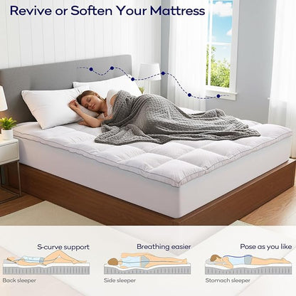 OLANLY Dual-Layer 4 Inch King Size Memory Foam Mattress Topper for Back Pain, 2 Inch Cooling Pillow Top Mattress Pad Cover and 2 Inch Gel Memory Foam Topper, Deep Elastic Pocket, White