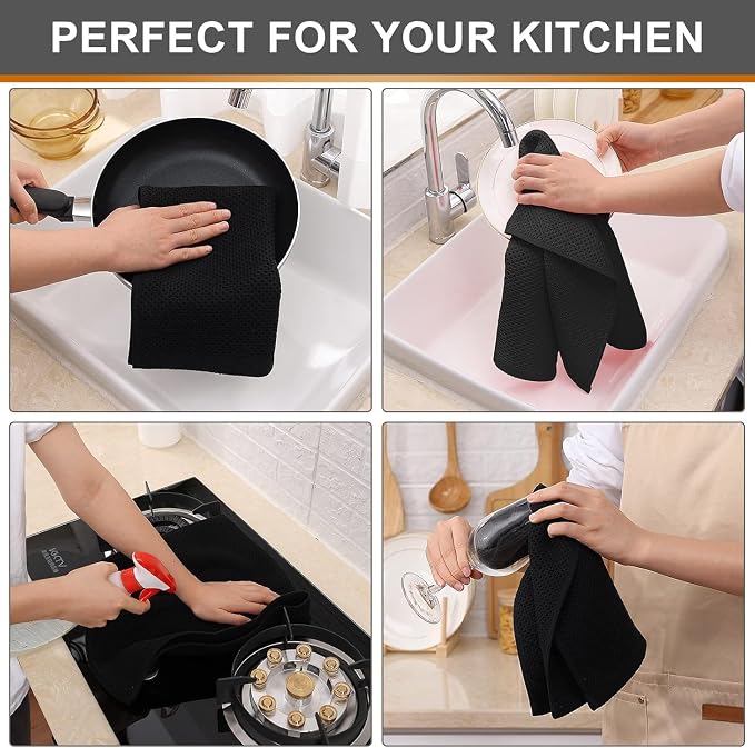 Kitinjoy 100% Cotton Waffle Weave Kitchen Hand Towels - Image 4