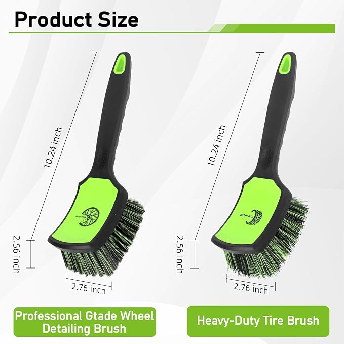 Non-Scratch 2-Pack Car Wheel Tire Cleaning Brush Kit:Soft &Stiff Bristle - Image 2