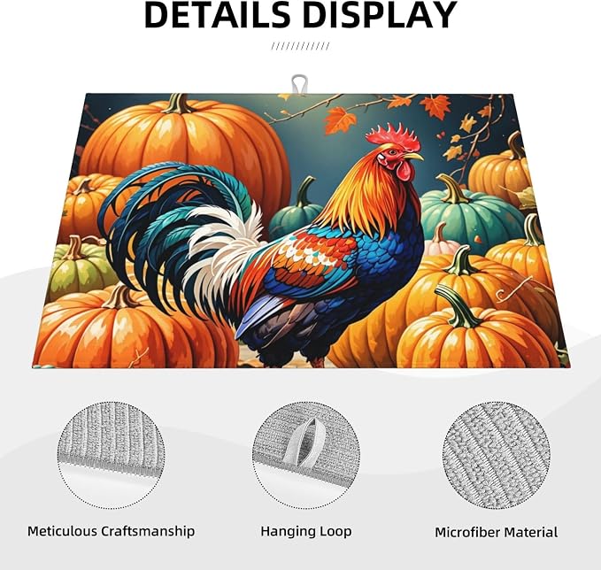 Rooster Pumpkin Dish Drying Mat Highly Absorbent Double-Sided Microfiber - Image 5