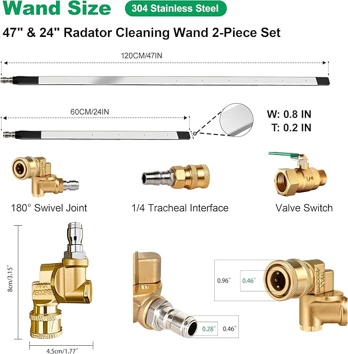 Radiator Cleaning Wand 47" & 24", Pressure Washer Wand Radiator Cleaner - Image 2