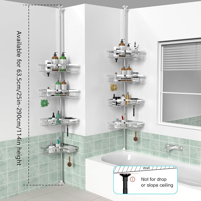 KEGII SUS304 Corner Shower Organizer, Stainless Steel Tension Pole Corner - Image 6