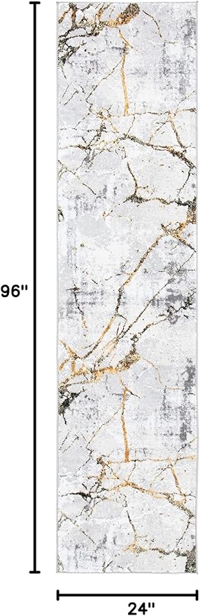 SAFAVIEH Amelia Collection Runner Rug - 2' x 8', Grey & Gold, Modern Abstract Design, Non-Shedding & Easy Care, Ideal for High Traffic Areas in Living Room, Bedroom (ALA293G)