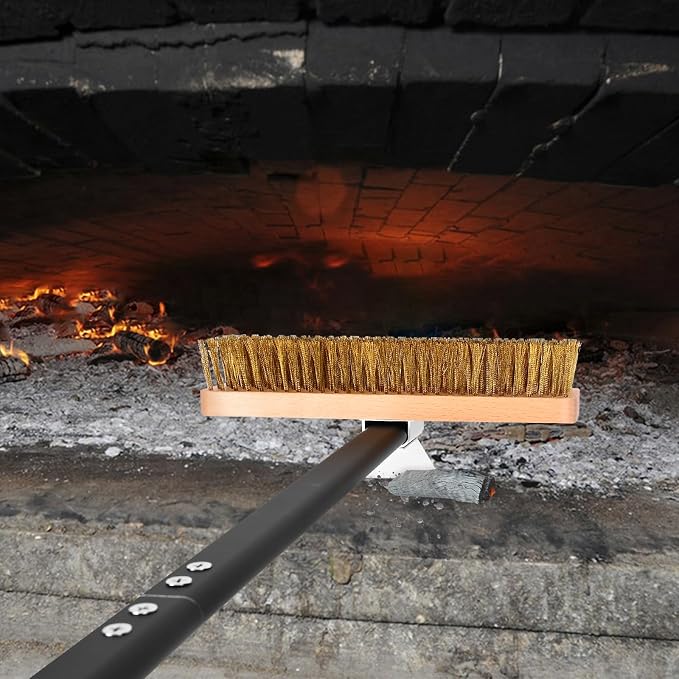 Large Pizza Oven Brush with Scraper, 10.7" Length Brass Bristles Grill Brush - Image 6