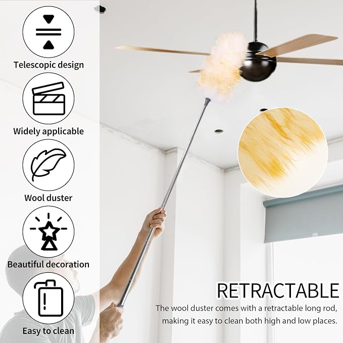 2Pcs Extendable Lambswool Duster Lightweight Ceiling Cleaning Lambswool Duster - Image 4