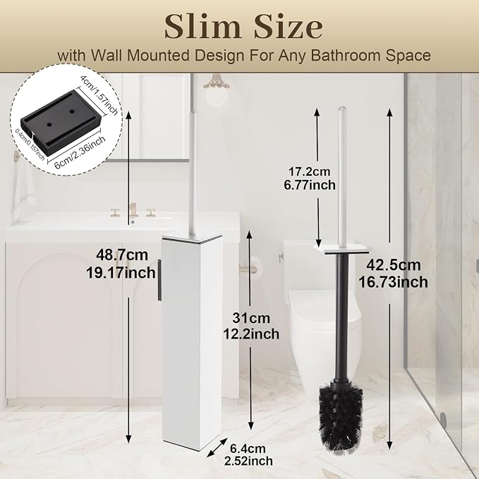 Toilet Brush and Holder Wall Mounted, Bathroom Toilet Brush, Drill or 3M - Image 2