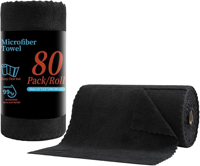 80 Pack Microfiber Cleaning Cloth Roll, Lint Free Rags & Tear Away Reusable by Tigona