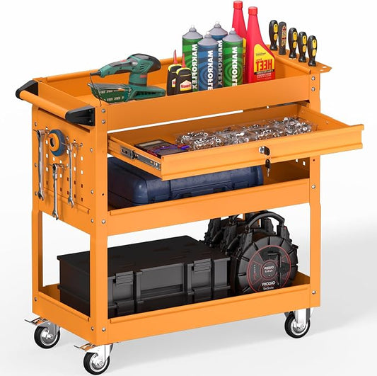 3 Tier Rolling Tool Cart on Wheels, Heavy Duty Service Cart Industrial Utility by Bettertoolsforbetterlife