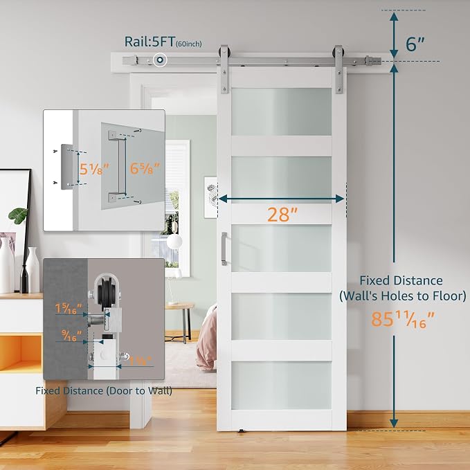 28'' x 84'' Glass Barn Door and 5 Ft Brushed Nickel Hardware Kit Included - Image 2