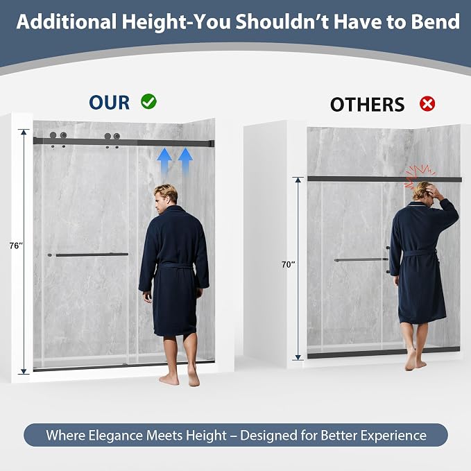 Frameless Double Sliding Shower Doors, 49-54" W x 76" H Shower Glass Door - Image 3