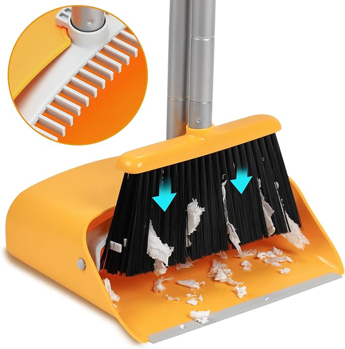Broom and Dustpan Set with Long Handle 52", Standing Broom and Dust Pan Set - Image 4
