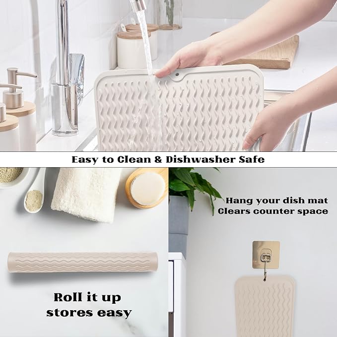 ZLR Silicone Dish Drying Mat for Kitchen Counter, Eco-Friendly Fast Dry Dish Mat - Image 4