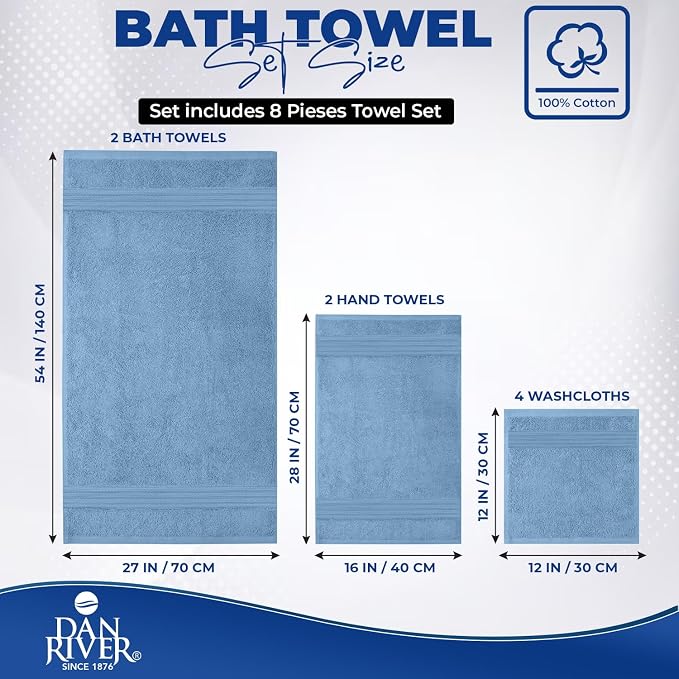 DAN RIVER 8 PC Luxury Bath Towels - Image 2