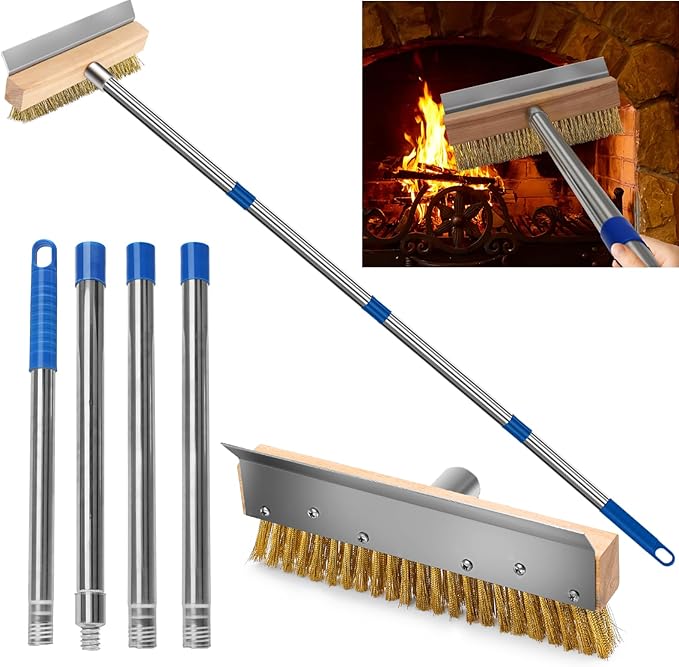Pizza Oven Brush with Scraper and 4 Sections Detachable Long Rod and by IDUNSEED