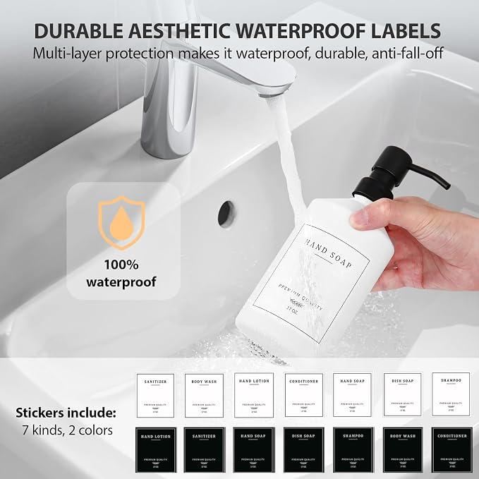White Glass Kitchen Soap Dispenser Set, 17 OZ Hand and Dish Soap Dispenser Set - Image 4
