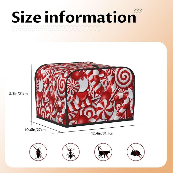 Red And White Christmas Candy Canes 4 Slice Toaster Cover, Waterproof Toaster Dust Cover Bread Maker Protective Cover For Small Kitchen Appliance Dining Room Table Home Decor Gifts