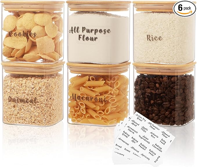 6 Pcs Square Glass Pantry Storage Containers - 24oz Thicken Glass Food Storage by XOTAISM