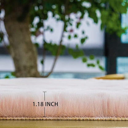 Pink Washable Fluffy Rugs for Bedroom Small Circle Faux Rabbit Shag Fur Area Rugs for Living Room Nursery Round Rug 3ft Rug