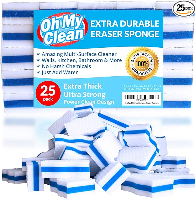 Extra Durable Eraser Sponge – Extra Thick, Long Lasting Magic Melamine Cleaning by Oh+My+Clean