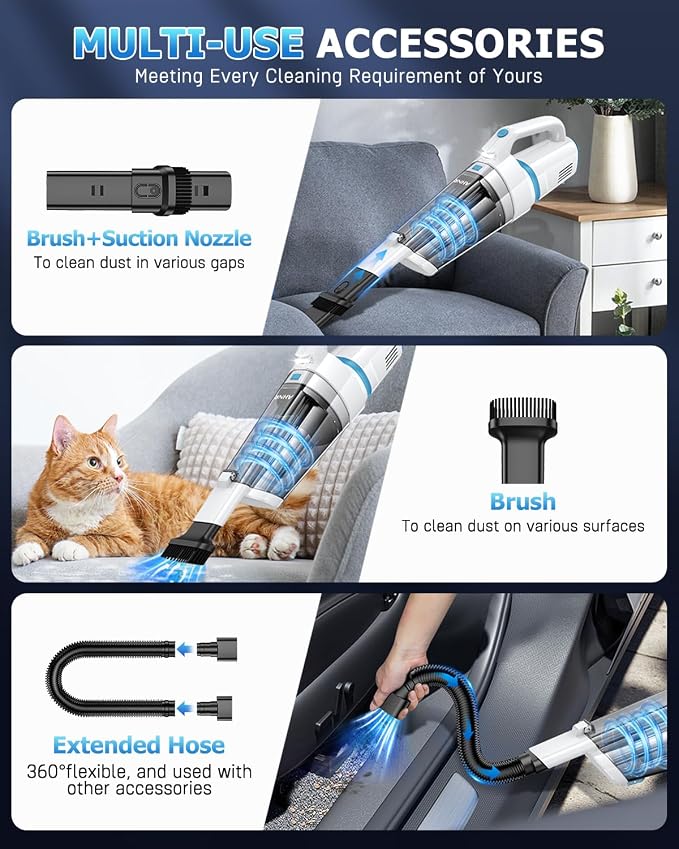 AHNR Handheld Vacuum Cordless, 16000PA Powerful Suction Hand Held Vacuum Dust - Image 3